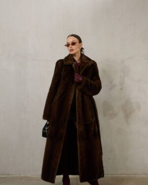 Daisy | Saga Top Brown Mink Full Length Fur Coat With Lavish Notched Collar & Fur Belt