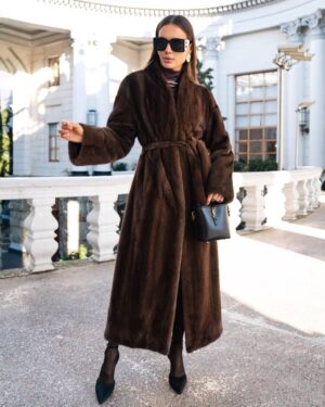 Blair | Saga Dark Brown Mink Full Length Fur Coat With Shawl Collar – Fur Belt