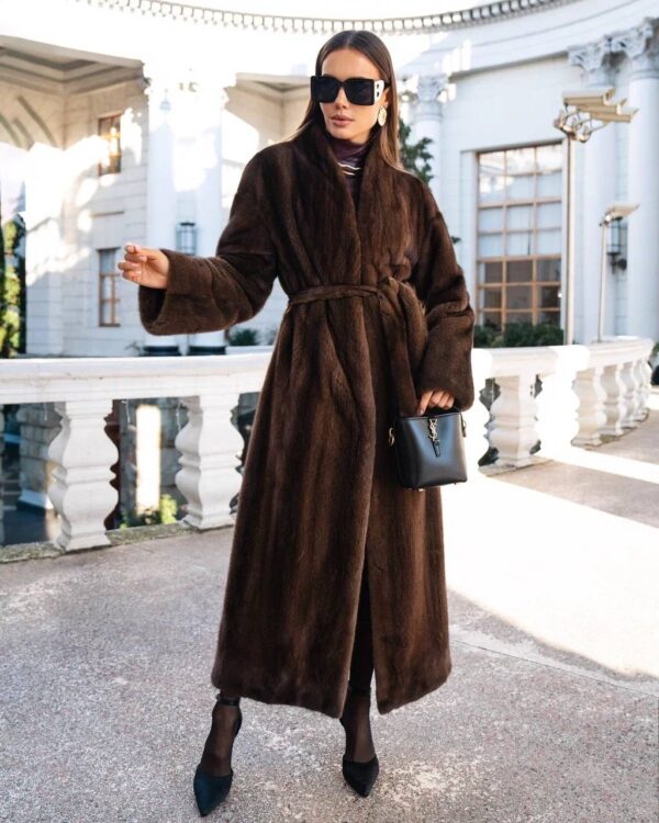 Blair | Saga Dark Brown Mink Full Length Fur Coat With Shawl Collar – Fur Belt