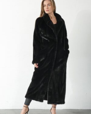 Geneva | Luxury American Black Mink Fur Coat With Double Fur Notched Collar