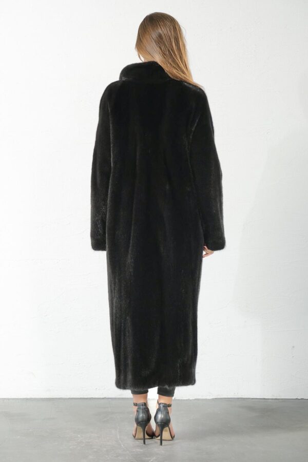 Geneva | Luxury American Black Mink Fur Coat With Double Fur Notched Collar - Image 3