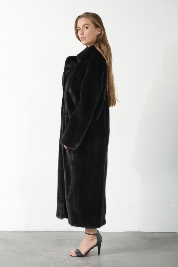 Geneva | Luxury American Black Mink Fur Coat With Double Fur Notched Collar - Image 2