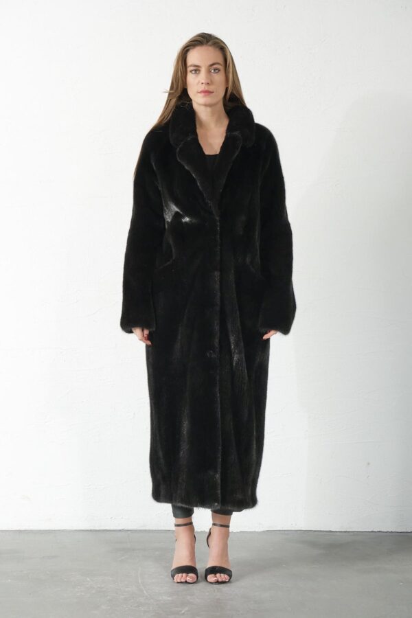 Geneva | Luxury American Black Mink Fur Coat With Double Fur Notched Collar - Image 7