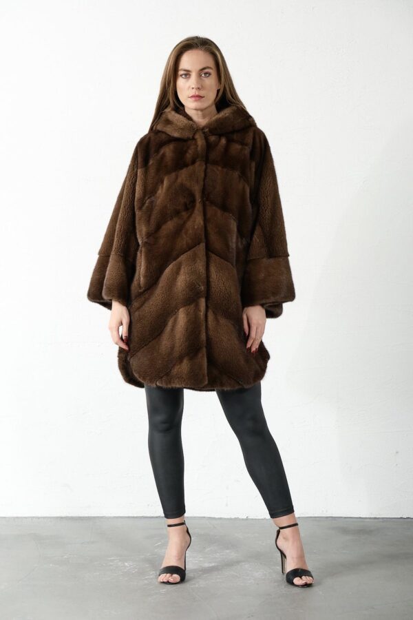 Symphony | Luxury Scandinavian Saga Brown Mink Fur Jacket Relaxed Fit With Hood - Image 7