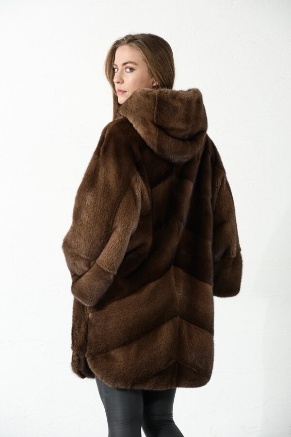 Symphony | Luxury Scandinavian Saga Brown Mink Fur Jacket Relaxed Fit With Hood - Image 4