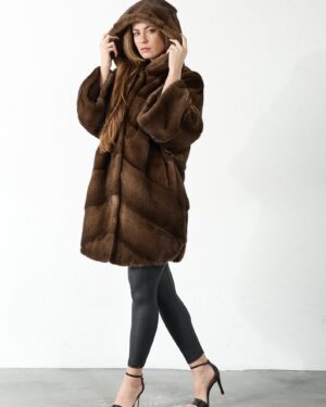 Symphony | Luxury Scandinavian Saga Brown Mink Fur Jacket Relaxed Fit With Hood