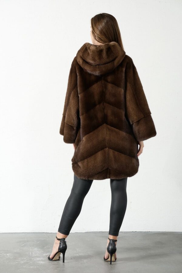 Symphony | Luxury Scandinavian Saga Brown Mink Fur Jacket Relaxed Fit With Hood - Image 3