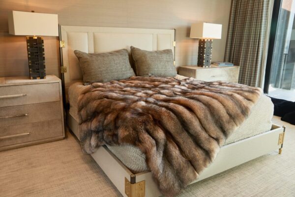 Arli | Scandinavian Crystal Beige Fox Fur Throw – Blanket - Image 3
