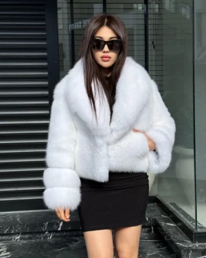 Violet | Luxury Saga Scandinavian White Fox Fur Jacket With Fur Collar
