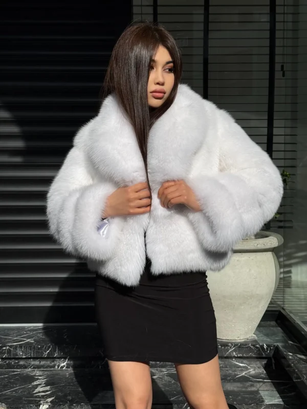 Violet | Luxury Saga Scandinavian White Fox Fur Jacket With Fur Collar - Image 4