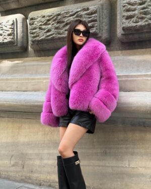 Emaline | Luxury Saga Scandinavian Fuchsia Fox Fur Jacket With Fur Collar