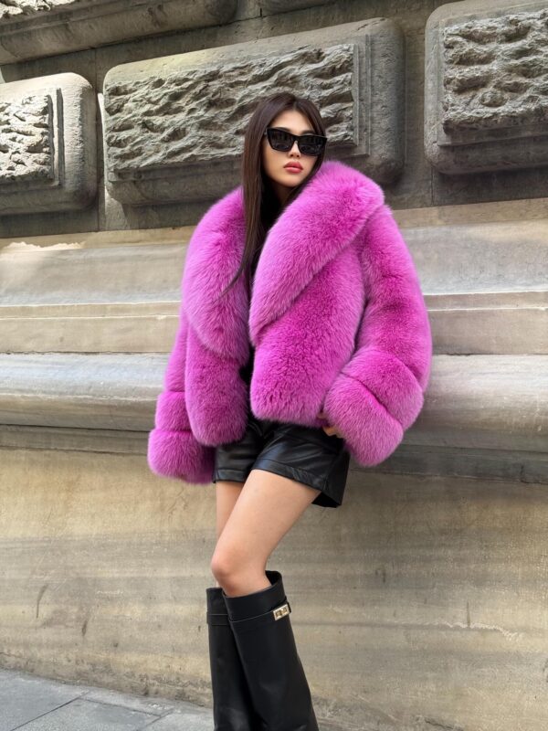 Emaline | Luxury Saga Scandinavian Fuchsia Fox Fur Jacket With Fur Collar