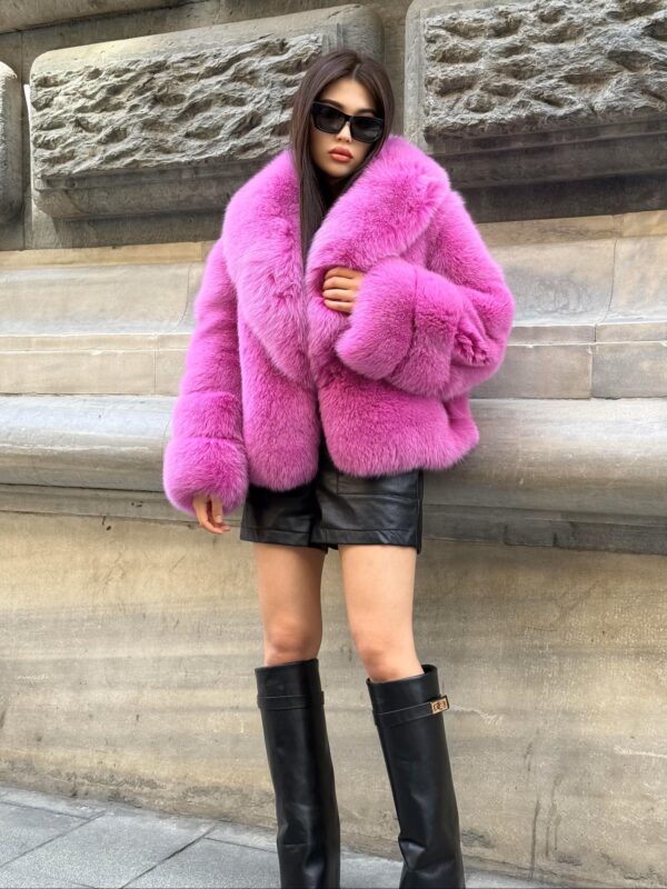 Emaline | Luxury Saga Scandinavian Fuchsia Fox Fur Jacket With Fur Collar - Image 3