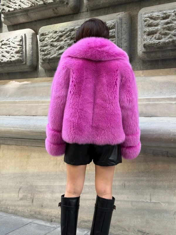 Emaline | Luxury Saga Scandinavian Fuchsia Fox Fur Jacket With Fur Collar - Image 4
