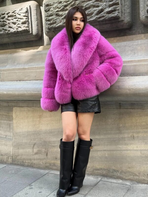 Emaline | Luxury Saga Scandinavian Fuchsia Fox Fur Jacket With Fur Collar - Image 6