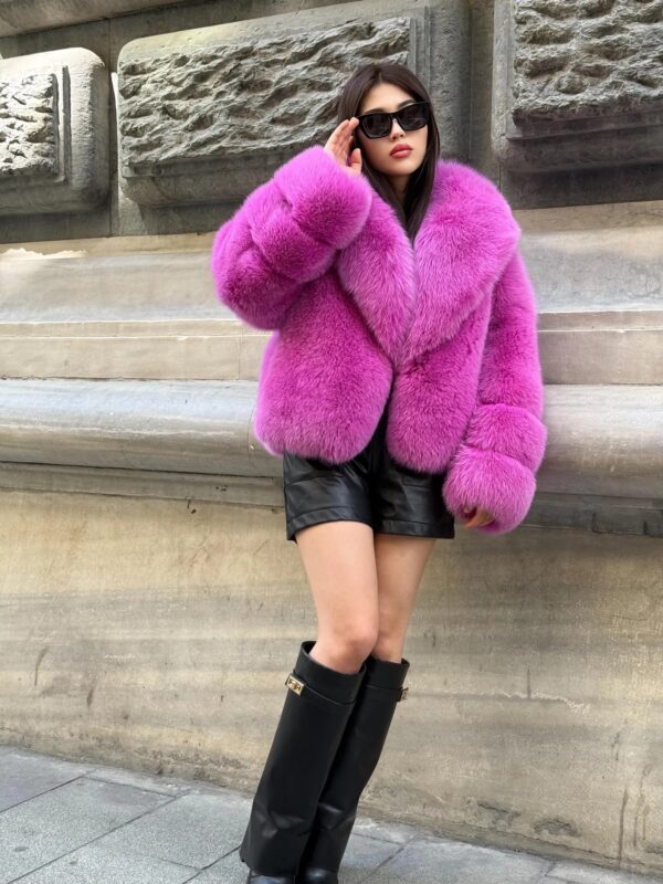 Emaline | Luxury Saga Scandinavian Fuchsia Fox Fur Jacket With Fur Collar - Image 7