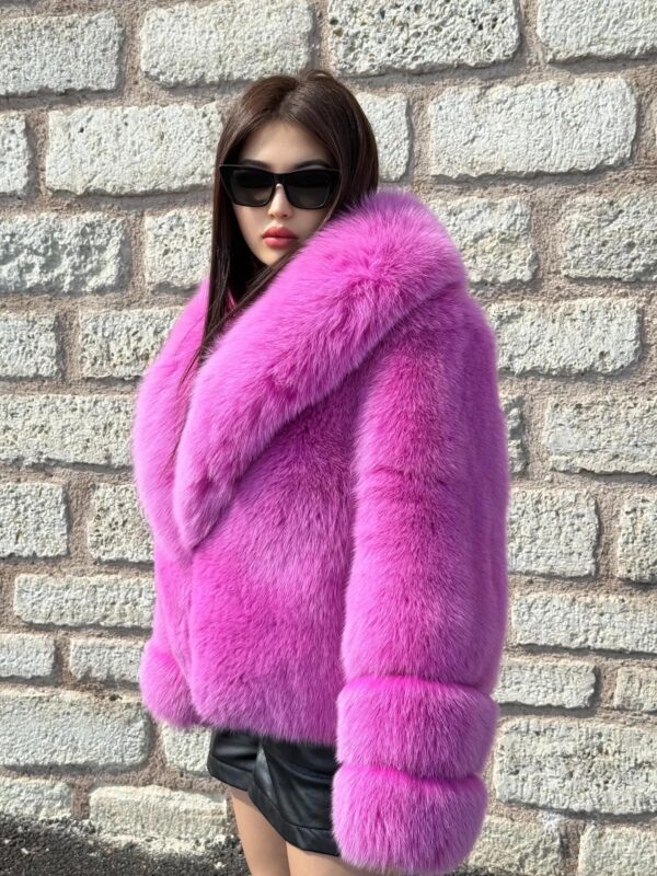 Emaline | Luxury Saga Scandinavian Fuchsia Fox Fur Jacket With Fur Collar - Image 2