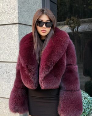 Vera | Luxury Saga Scandinavian Burgundy Fox Fur Jacket With Fur Collar