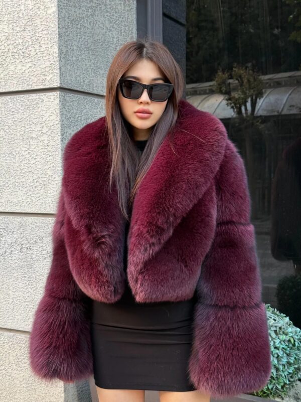 Vera | Luxury Saga Scandinavian Burgundy Fox Fur Jacket With Fur Collar