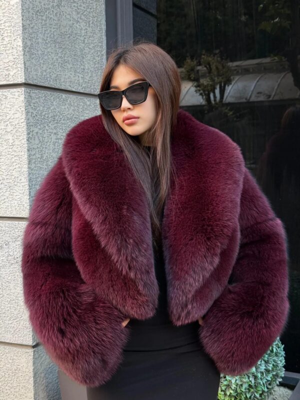 Vera | Luxury Saga Scandinavian Burgundy Fox Fur Jacket With Fur Collar - Image 3