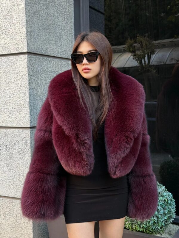 Vera | Luxury Saga Scandinavian Burgundy Fox Fur Jacket With Fur Collar - Image 4