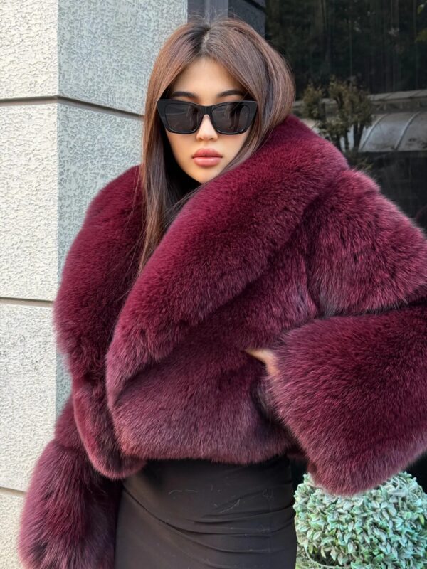 Vera | Luxury Saga Scandinavian Burgundy Fox Fur Jacket With Fur Collar - Image 5
