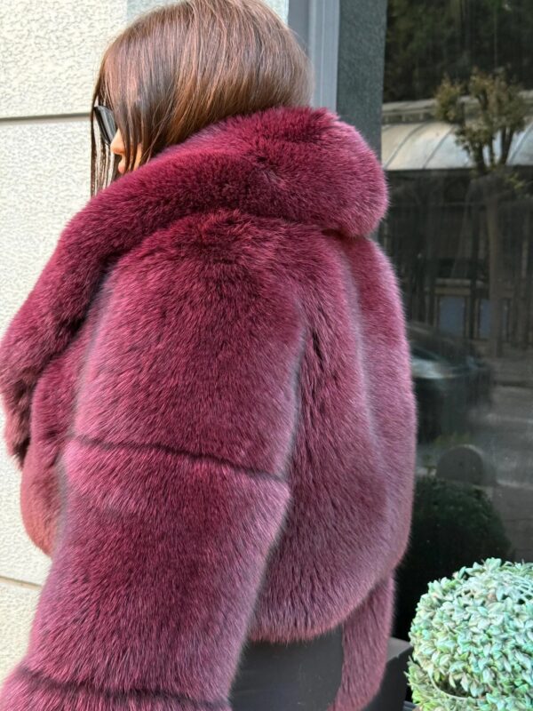 Vera | Luxury Saga Scandinavian Burgundy Fox Fur Jacket With Fur Collar - Image 8