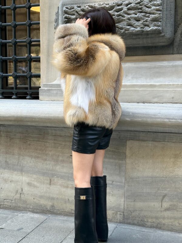 Emaline | Luxury Saga Scandinavian Golden Island Fox Fur Jacket With Fur Collar - Image 7