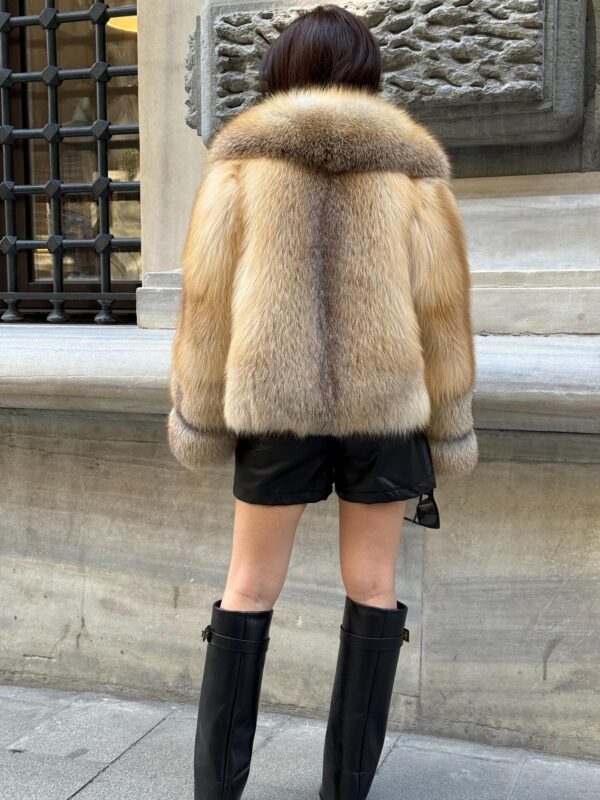 Emaline | Luxury Saga Scandinavian Golden Island Fox Fur Jacket With Fur Collar - Image 8