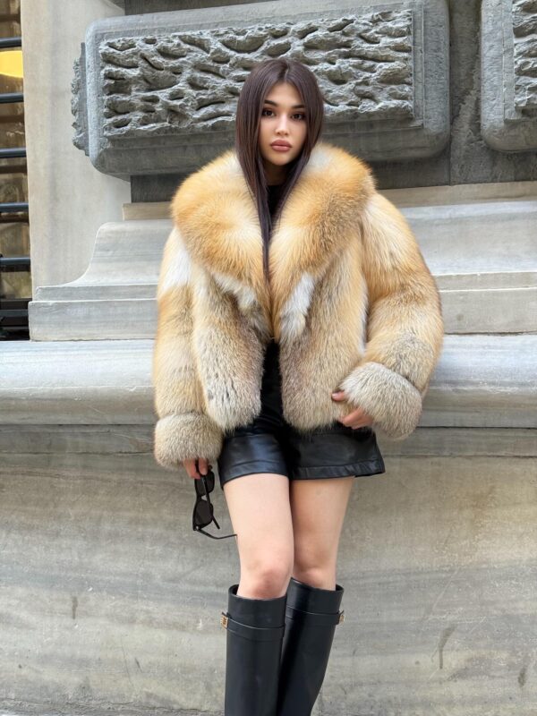 Emaline | Luxury Saga Scandinavian Golden Island Fox Fur Jacket With Fur Collar - Image 9