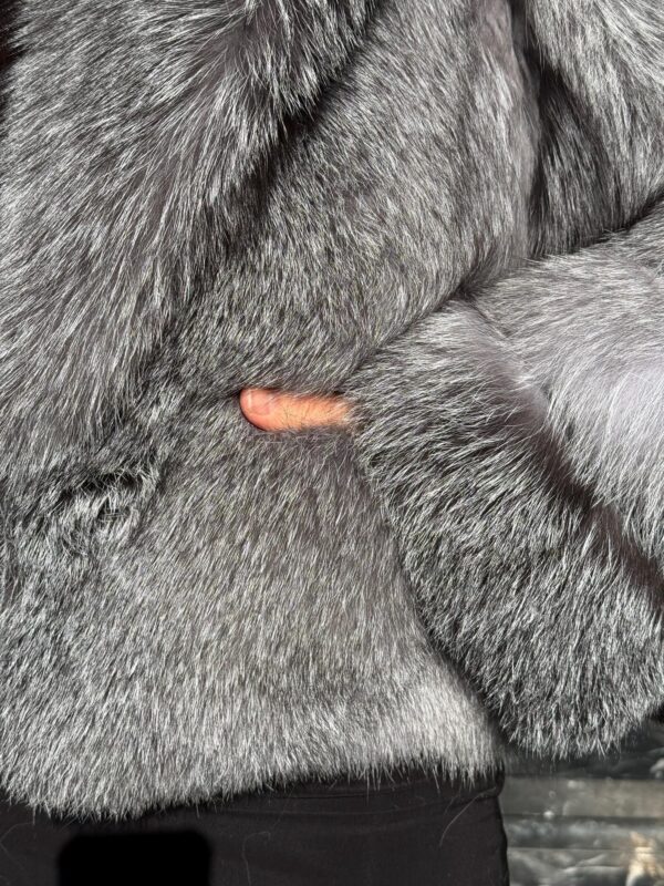 Adelaide | Luxury Saga Scandinavian Grey Frost Fox Fur Jacket With Fur Collar - Image 8