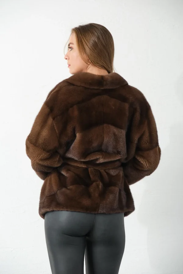 Francesca | Scandinavian Brown Mink Fur Jacket With Notched Collar & Fur Belt - Image 6