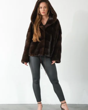 Esa | Luxury Scandinavian Mahogany Brown Mink Fur Jacket With Hood