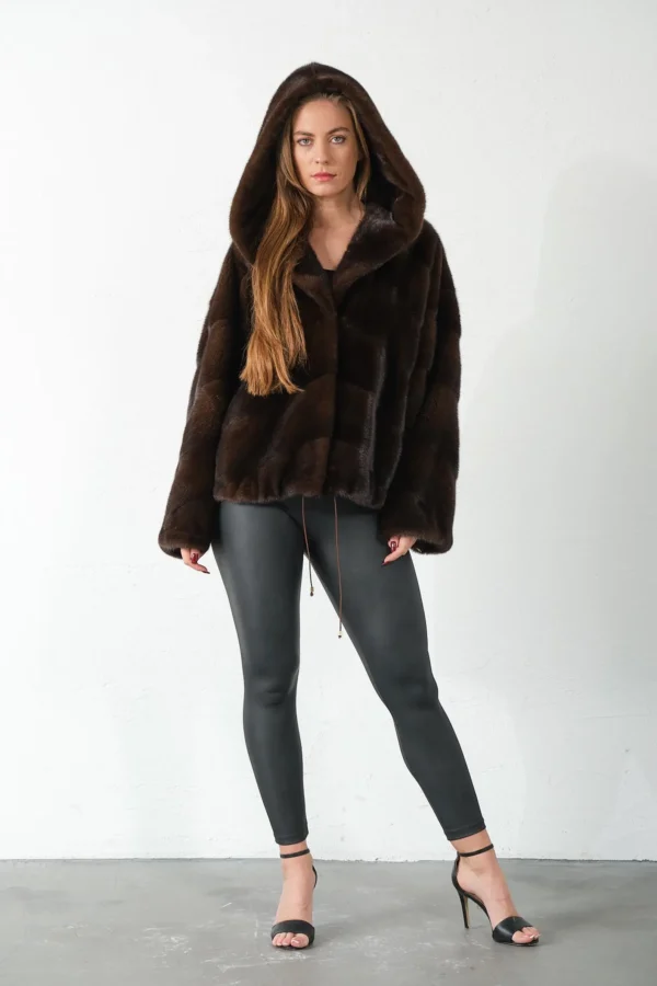 Esa | Luxury Scandinavian Mahogany Brown Mink Fur Jacket With Hood