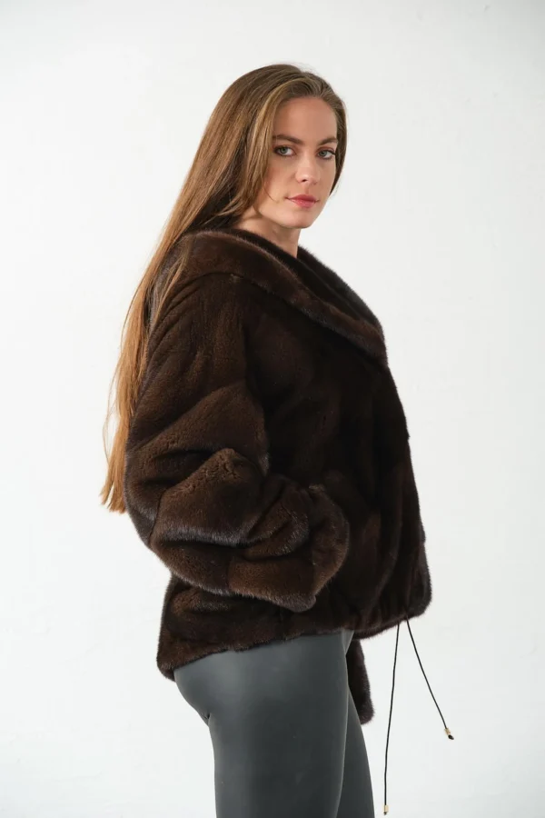 Esa | Luxury Scandinavian Mahogany Brown Mink Fur Jacket With Hood - Image 4