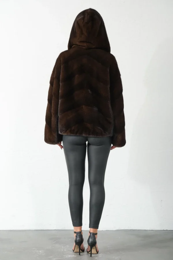 Esa | Luxury Scandinavian Mahogany Brown Mink Fur Jacket With Hood - Image 2