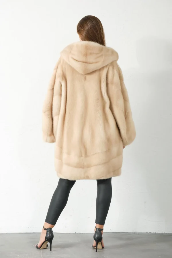 Tavianna | Luxury Scandinavian Palomino Beige Saga Mink Fur Coat With Lavish Hood - Image 7