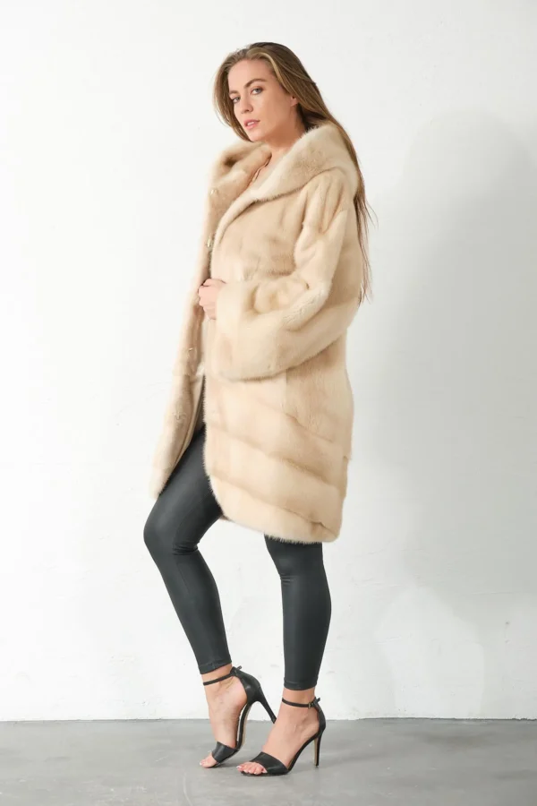 Tavianna | Luxury Scandinavian Palomino Beige Saga Mink Fur Coat With Lavish Hood - Image 2