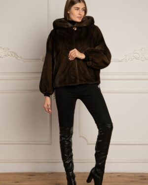 Blaise | Luxury Scandinavian Dark Brown Mink Fur Jacket With Hood