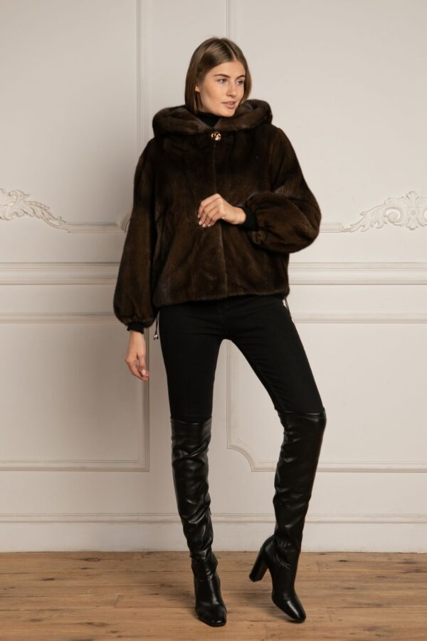 Blaise | Luxury Scandinavian Dark Brown Mink Fur Jacket With Hood