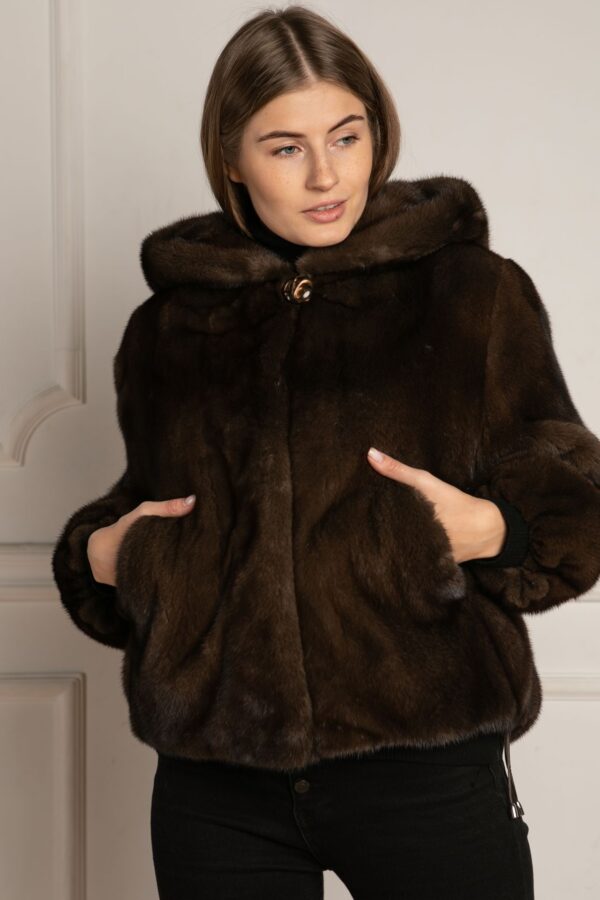 Blaise | Luxury Scandinavian Dark Brown Mink Fur Jacket With Hood - Image 3
