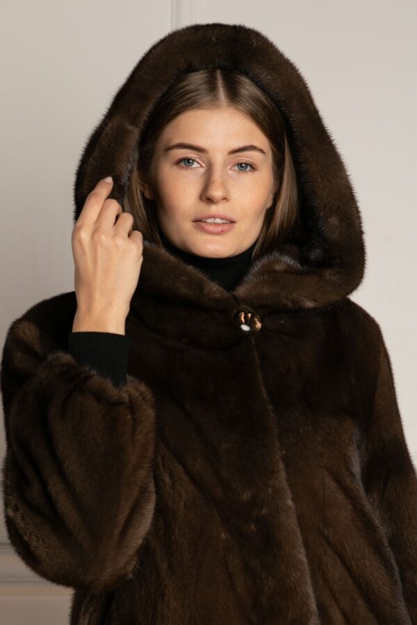 Blaise | Luxury Scandinavian Dark Brown Mink Fur Jacket With Hood - Image 4
