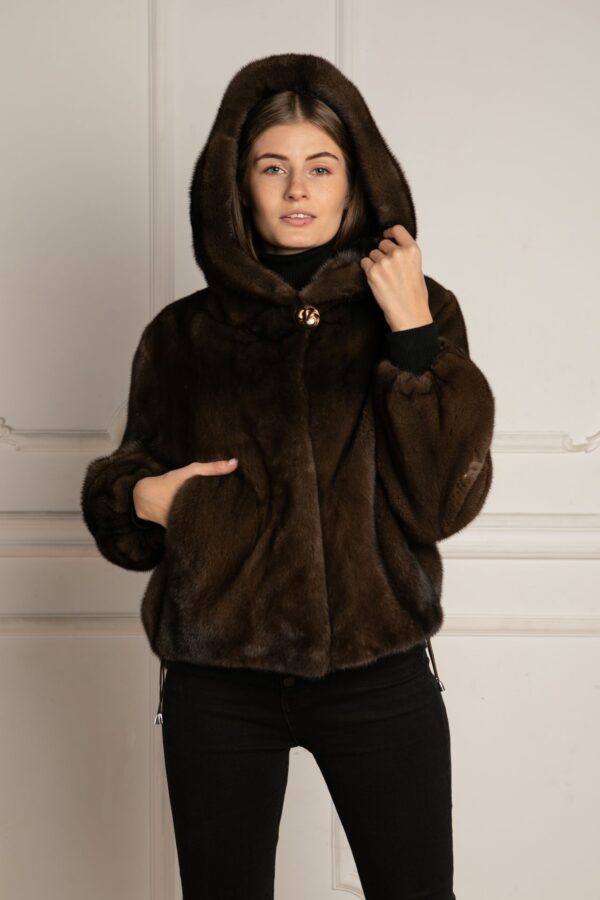 Blaise | Luxury Scandinavian Dark Brown Mink Fur Jacket With Hood - Image 5