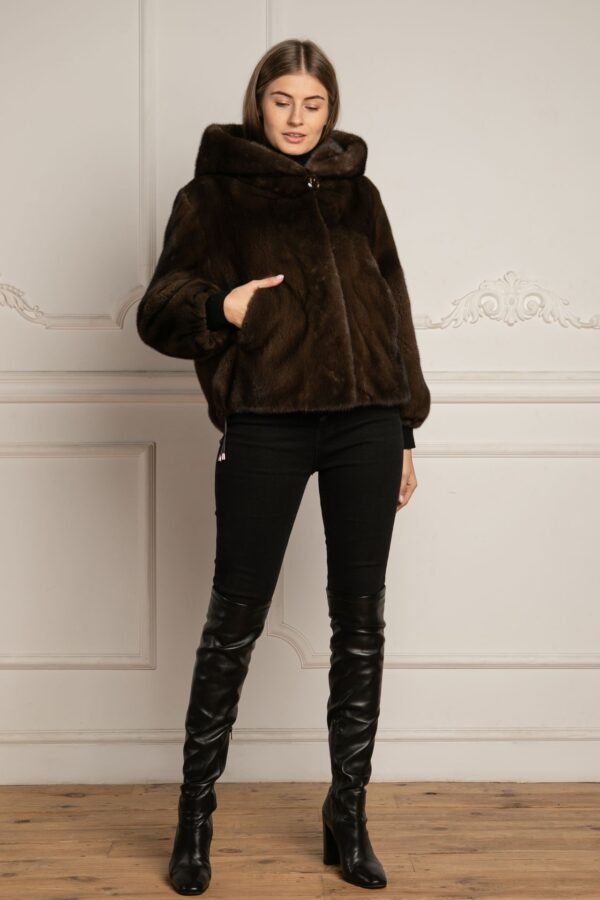 Blaise | Luxury Scandinavian Dark Brown Mink Fur Jacket With Hood - Image 6