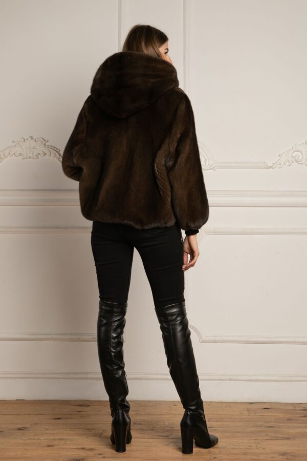 Blaise | Luxury Scandinavian Dark Brown Mink Fur Jacket With Hood - Image 8