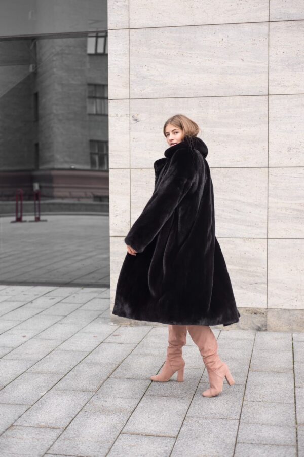 Octavia | Luxury Scandinavian Black Mink Fur Coat With Lavish Notched Collar &  Fur Belt - Image 4