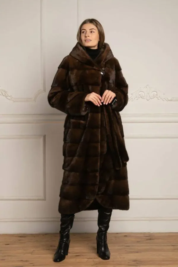 Peta | Luxury Brown Mink Fur Coat With Lavish Hood Relaxed Fit & Fur Belt - Image 4