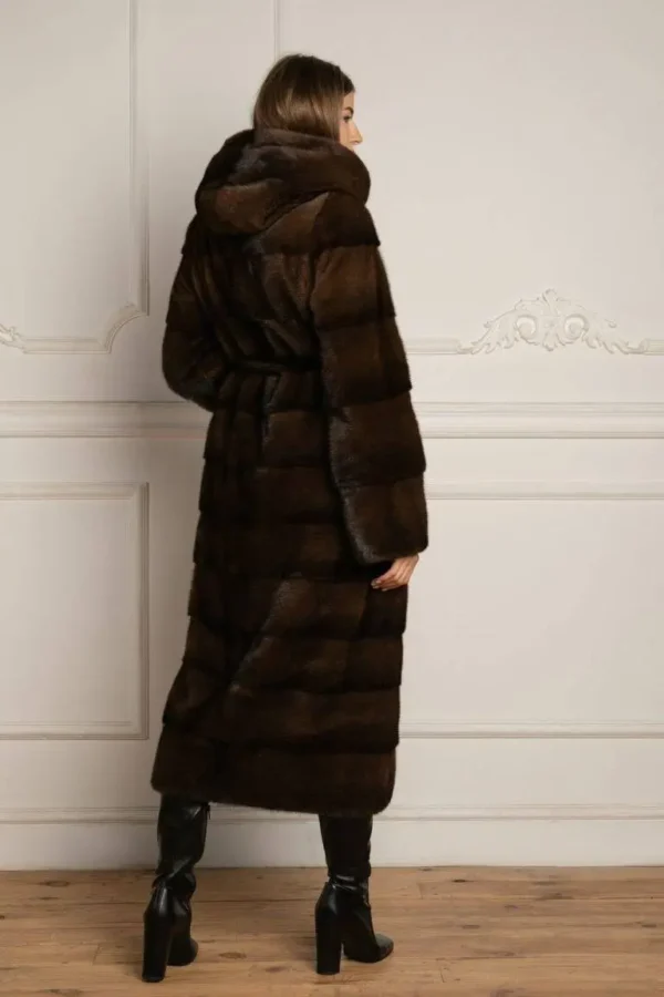 Peta | Luxury Brown Mink Fur Coat With Lavish Hood Relaxed Fit & Fur Belt - Image 2