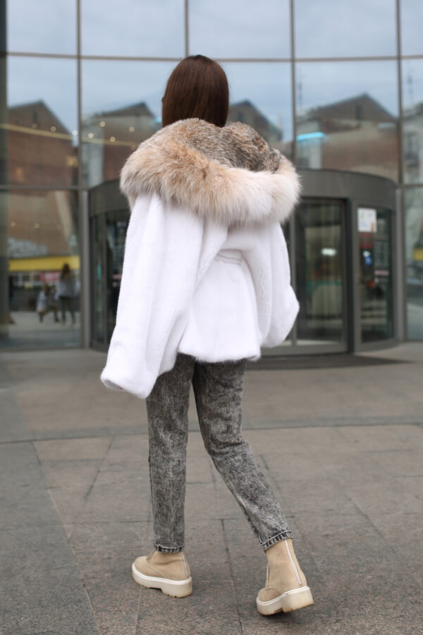 Ramsey | White Mink Fur Cape - Jacket With Canadian Lynx Fur Hood & Fur Belt - Image 3