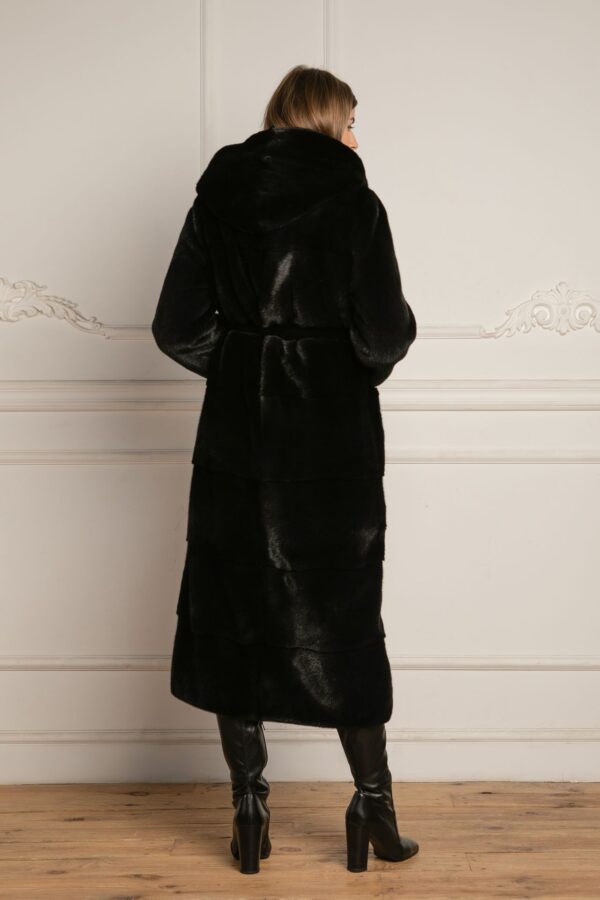 Emmerson | Luxury Black Mink Fur Coat With Lavish Hood Relaxed Fit & Fur Belt - Image 2